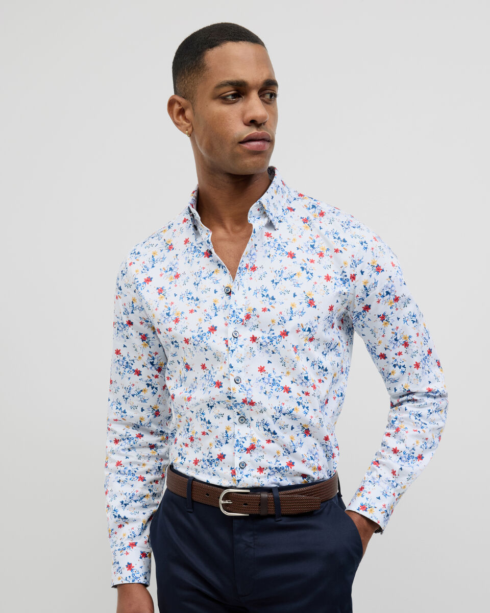 Fusion Floral Long Sleeve Shirt, Blue, hi-res